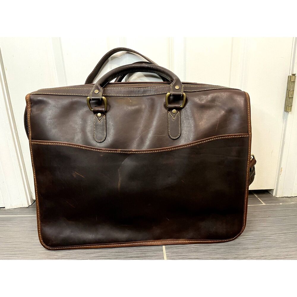 Tusting Levenger Marston Leather Ziptop Briefcase Messenger Bag - Picture 2 of 10